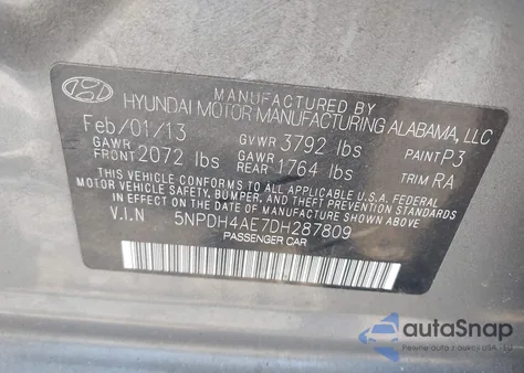 2013 Hyundai Elantra Gls from USA, damaged, VIN 5NPDH4AE7DH287809